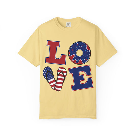 LOVE, Patriotic Red White Blue T-shirt