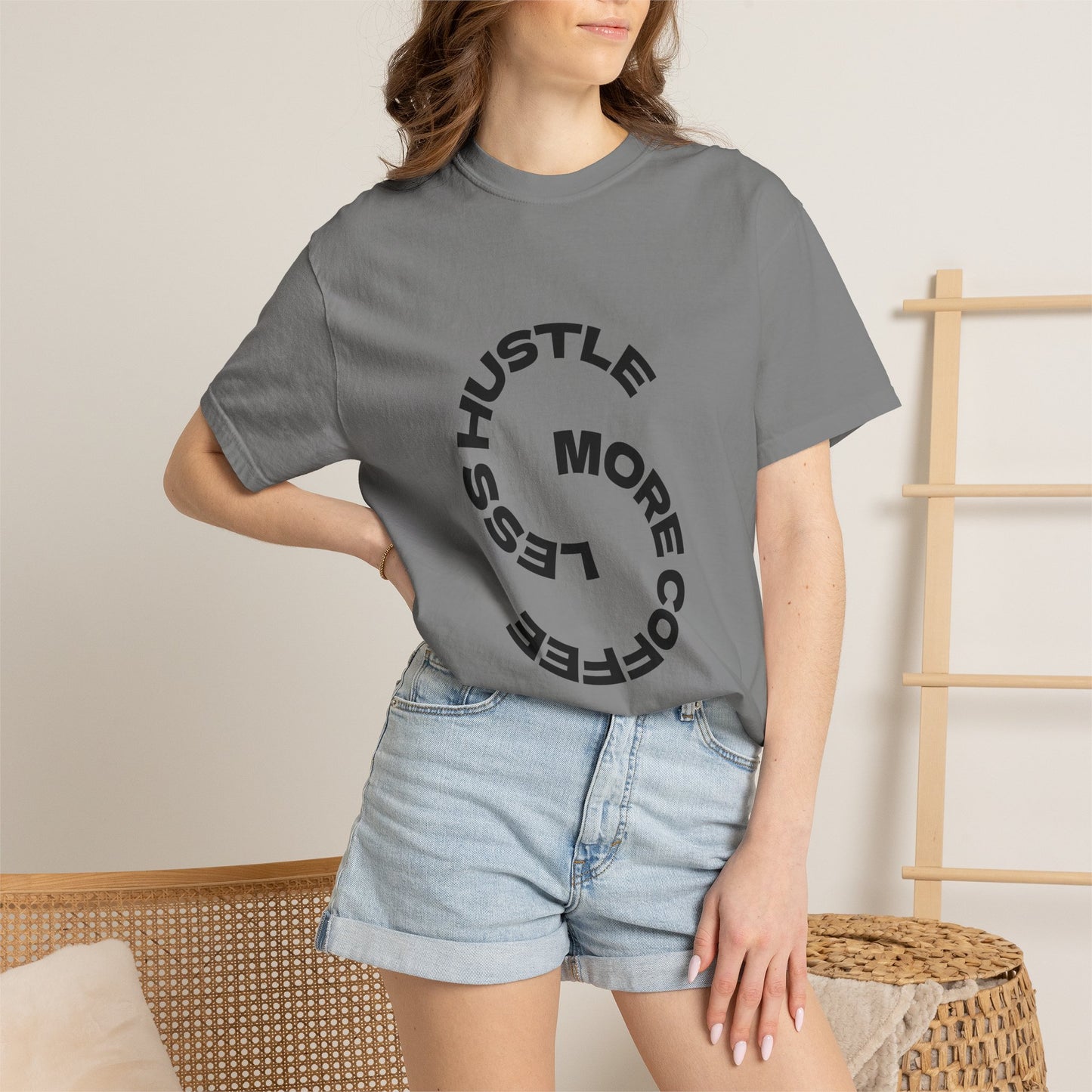 Hustle More, Coffee Less T-Shirt — "take a sip" Graphic Tee
