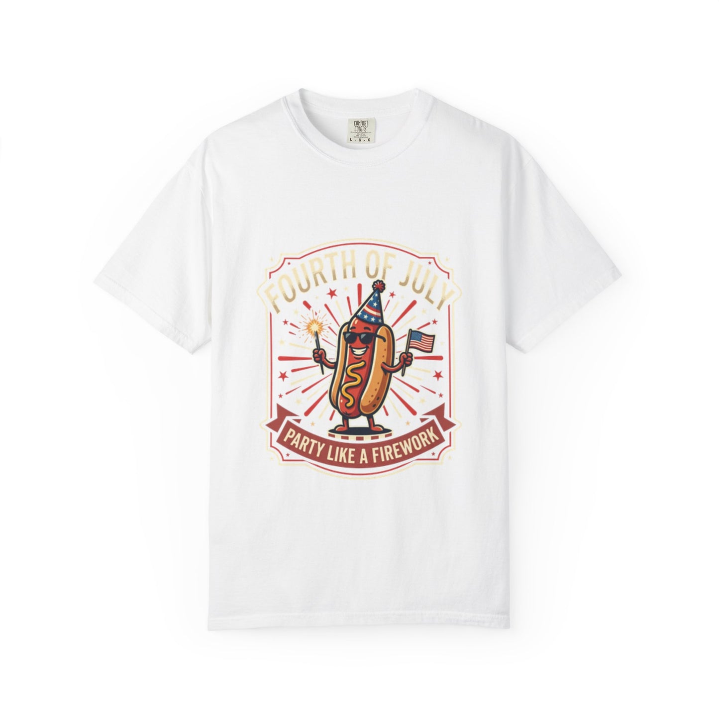 Fourth of July Hot Dog T-Shirt — "Party Like a Firework" Patriotic Tee