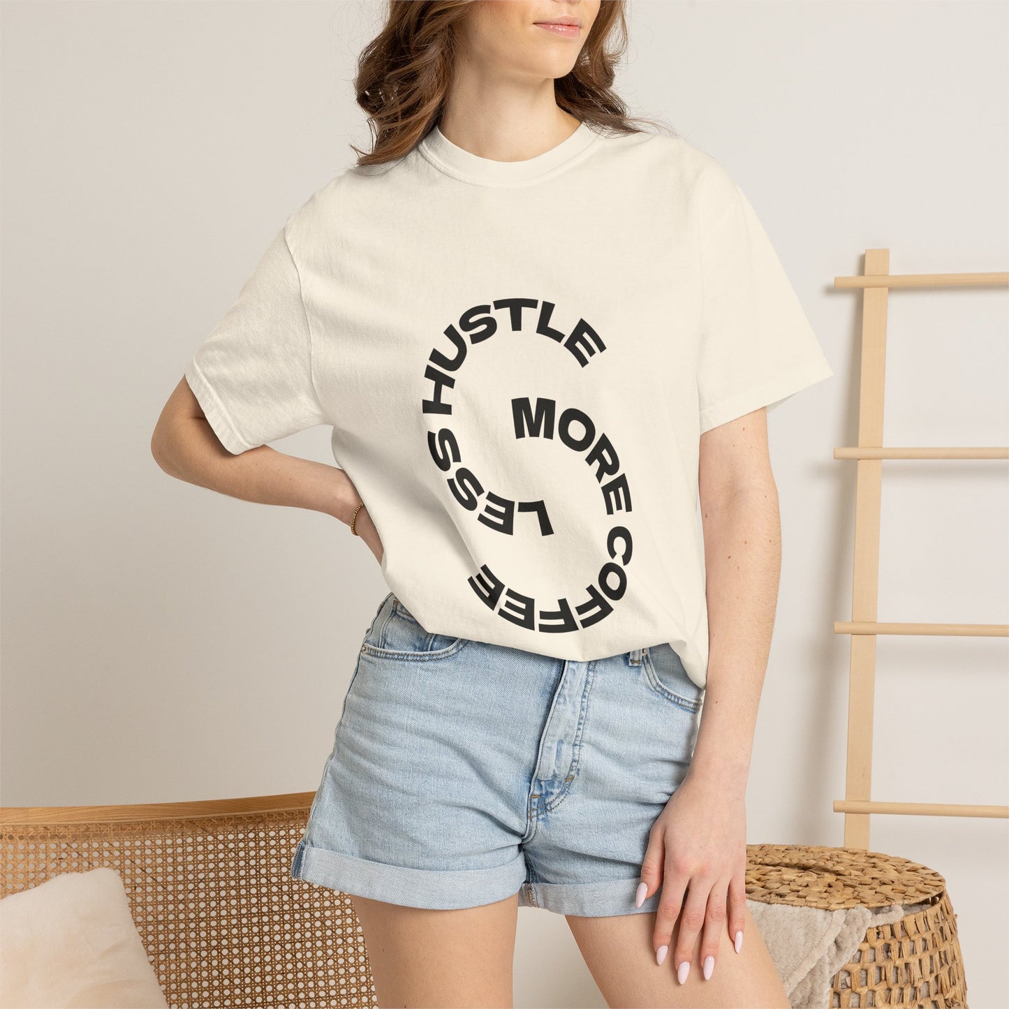 Hustle More, Coffee Less T-Shirt — "take a sip" Graphic Tee
