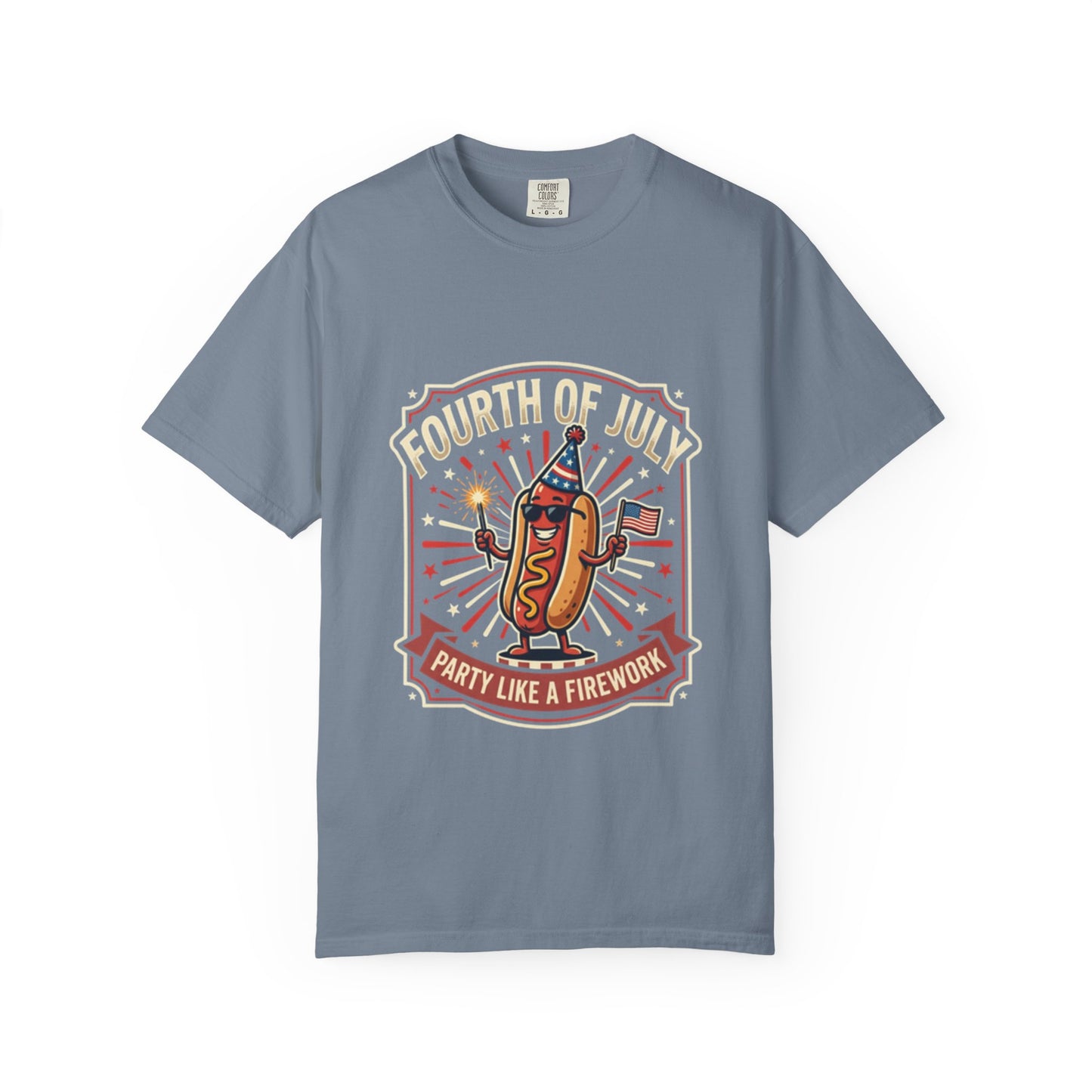Fourth of July Hot Dog T-Shirt — "Party Like a Firework" Patriotic Tee